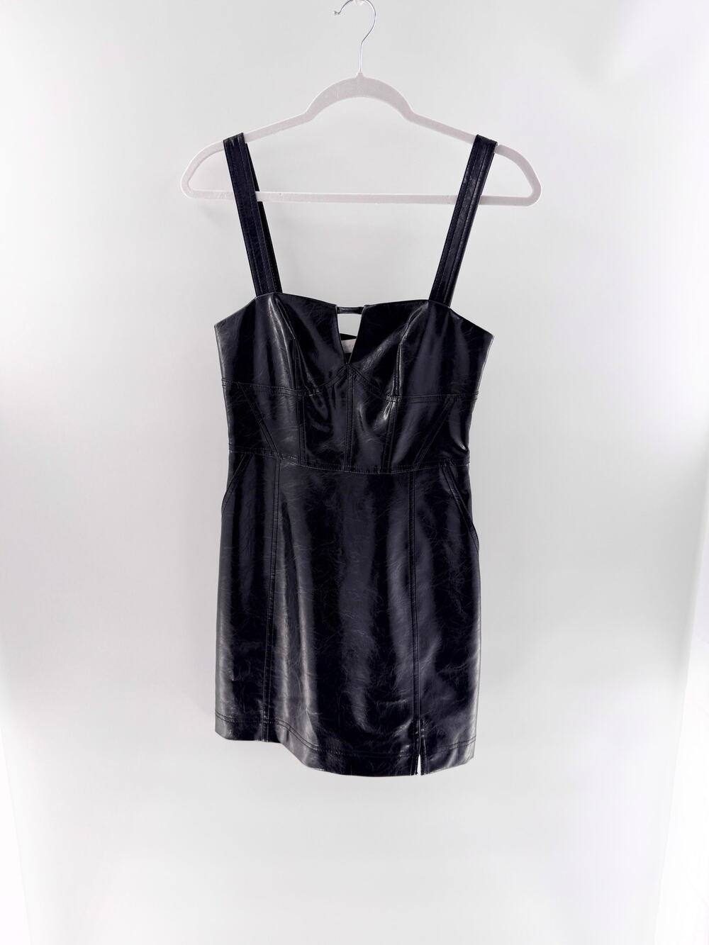 NWT Jonathan Simkhai Standard Abra Patent Crinkle Vegan Leather Bustier Dress XS